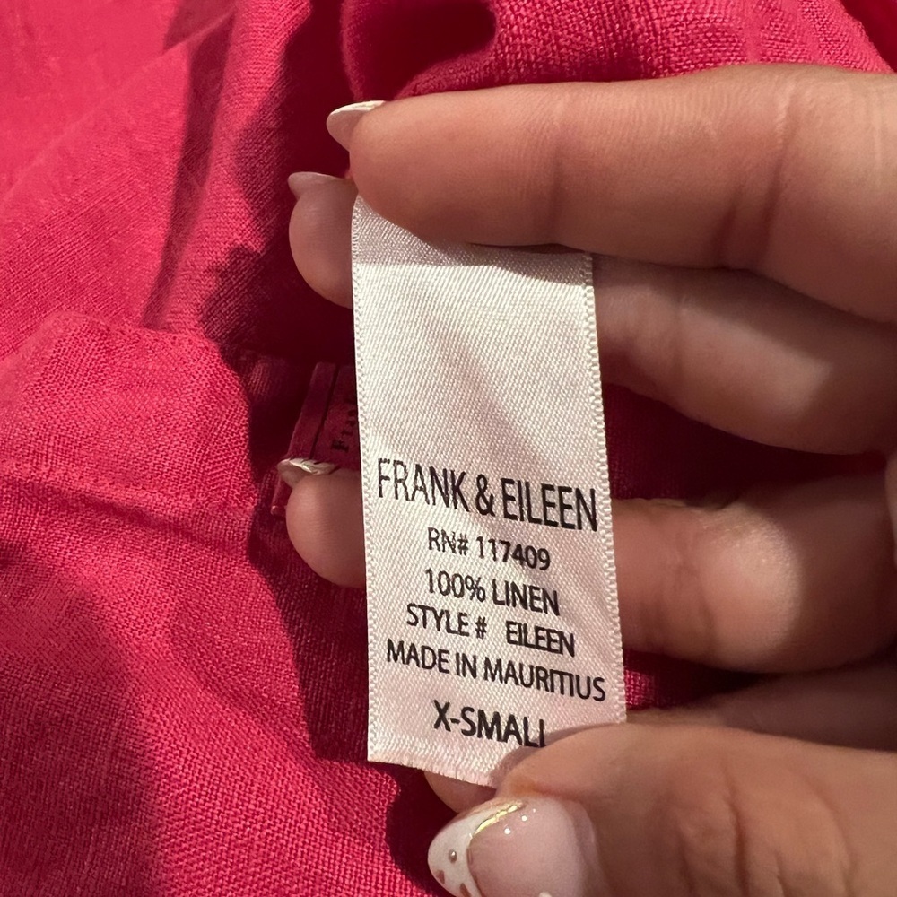 Frank & Eileen Women's XS "Eileen" Hot Pink 100% Linen Relaxed Button Down Hi Lo - Picture 5 of 6